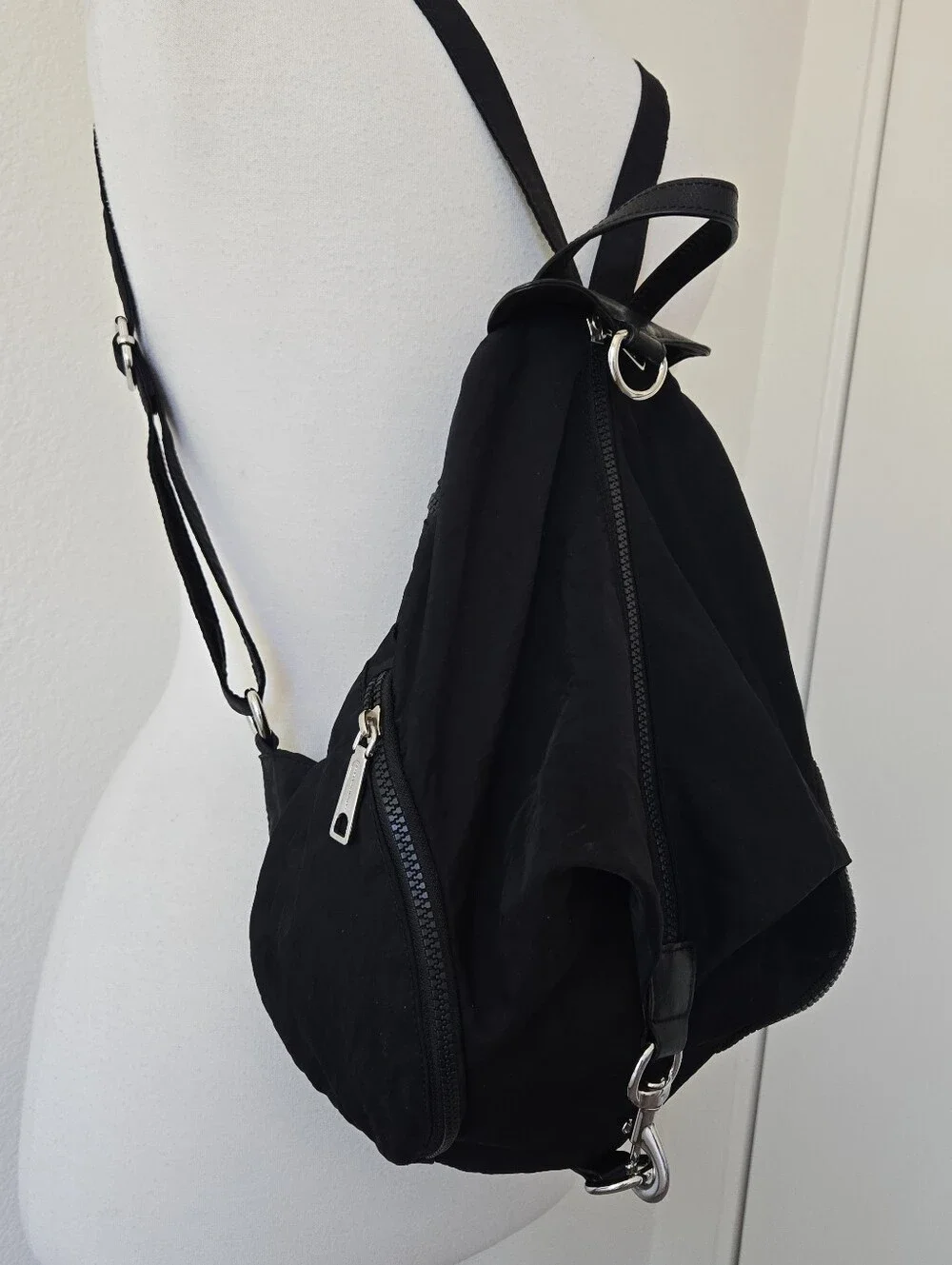 Rebecca‎ Minkoff Julian Black  Nylon Leather Backpack Silver Hardwear
